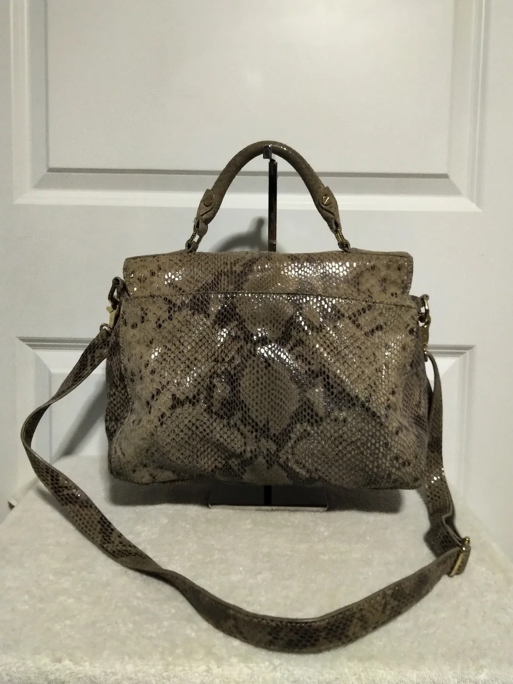 Tory Burch Python-Print Top-Handle / Crossbody Bag